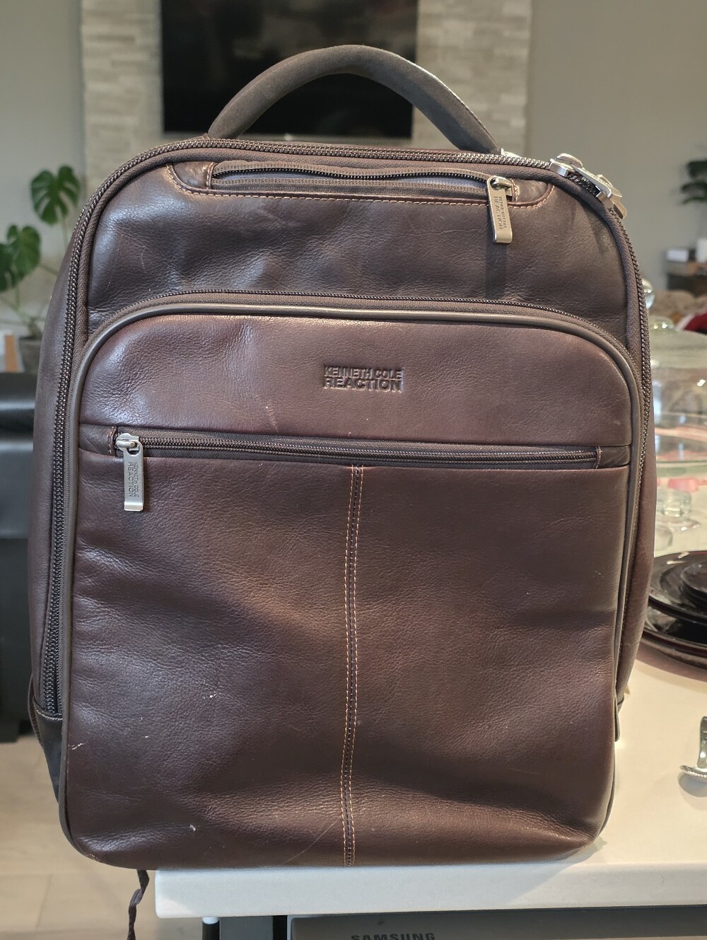 Kenneth Cole Reaction Manhattan Colombian Leather Laptop Backpack – Brown